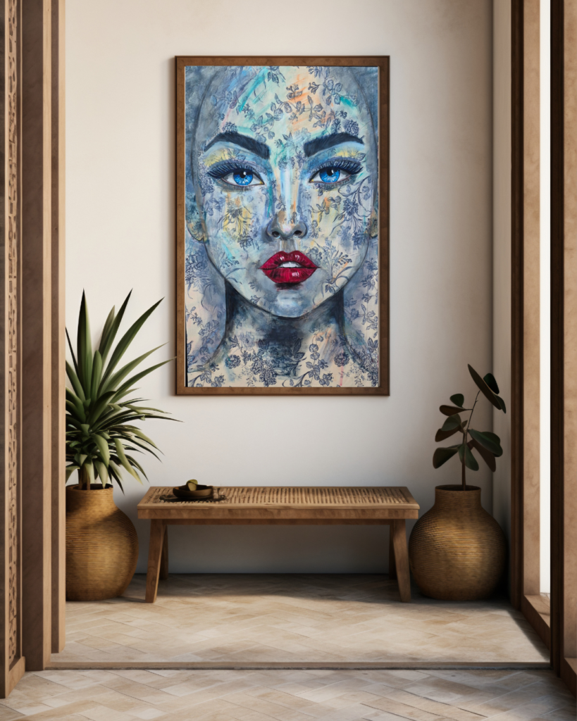 I see you 75cm x 115 cm
I SEE YOU
Een stille ontmoeting in blik en ziel.
Gezien worden voorbij maskers en verhalen.
Herinnerd worden aan wie je altijd al bent: puur, compleet en echt.

Je hoeft niets te worden. Je bent al. 